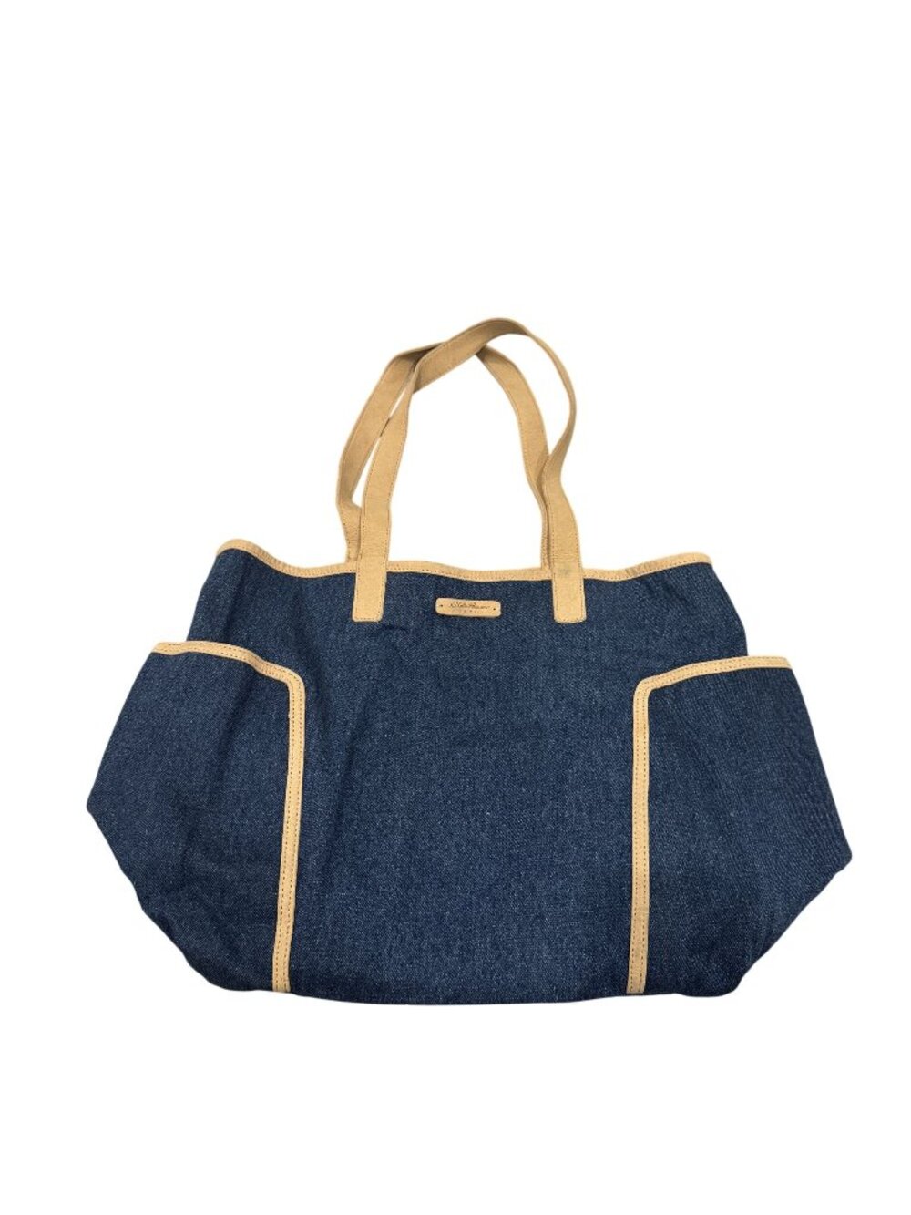 Eddie Bauer Reversible Tote Striped Fabric & Denim 2 Pockets Shoulder Bag